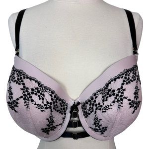 Cacique 42D Lightly Lined Balconette Pink Black Lace Underwire Strappy Sexy Bra